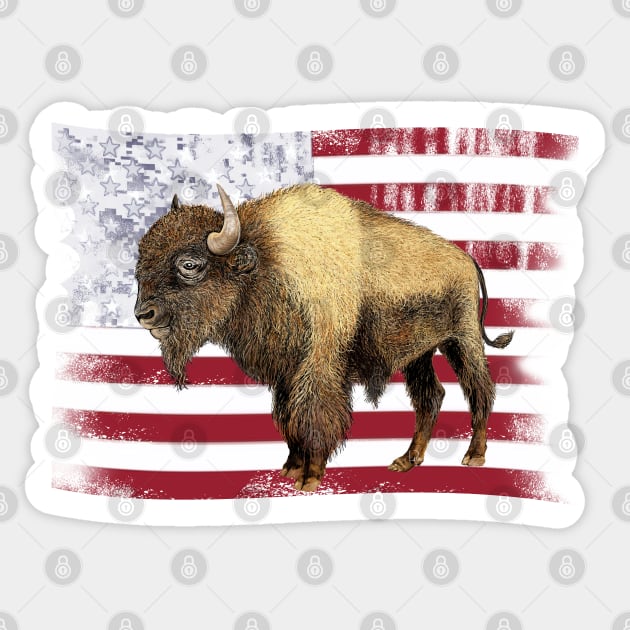 Buffalo Bison American Flag Art Sticker by Dual Rogue